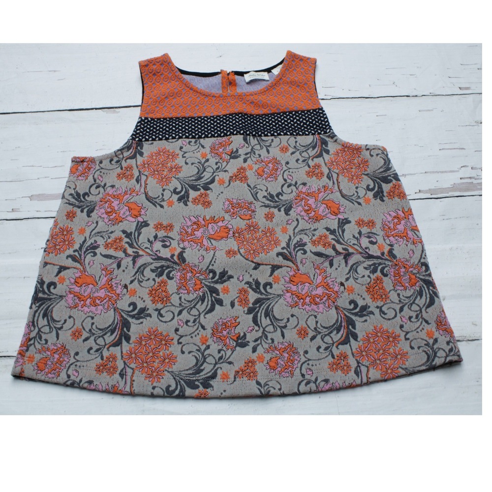Meadow Rue Anthropologie Floral Jacquard Tank Top Orange Grey Mixed Media Medium